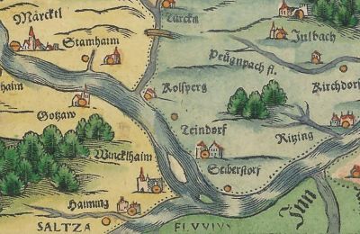 Palácio à venda 84375 Kirchdorf am Inn, Hofmarkstraße 2, Baviera, Älterste bayrische Landkarte 16.Jh. mit Miniaturansicht des Schlosses